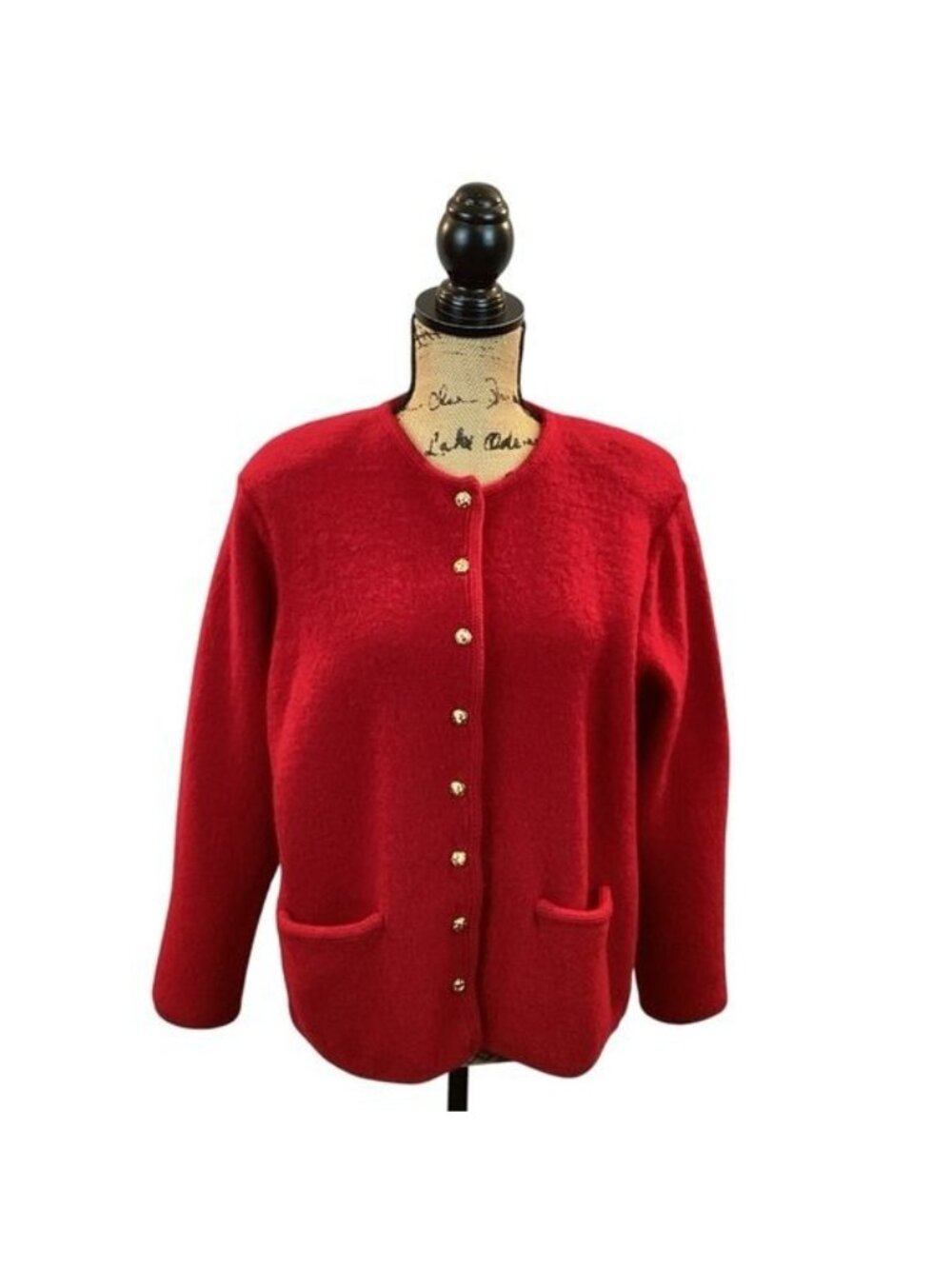 Vintage Red Cardigan Sweater 100% Pure Wool With Gold Buttons Womens 1X